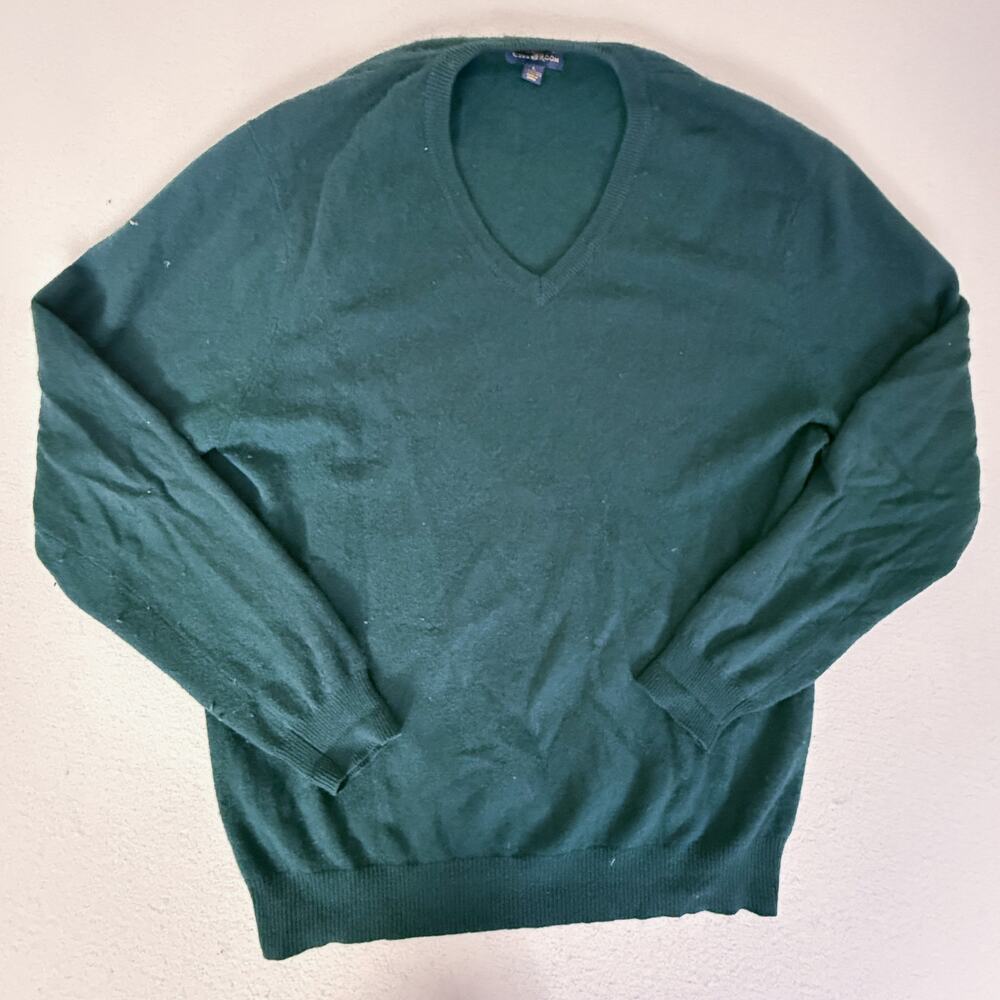 Club Room Estate Cashmere V-Neck Sweater Men Large Green 2-Ply 100% Cashmere